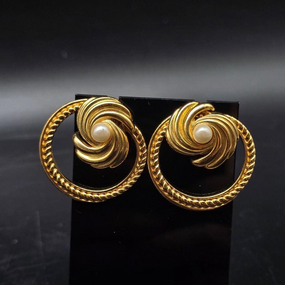Avon Convertible Gold Tone Earrings Faux Pearl Pierced VIntage